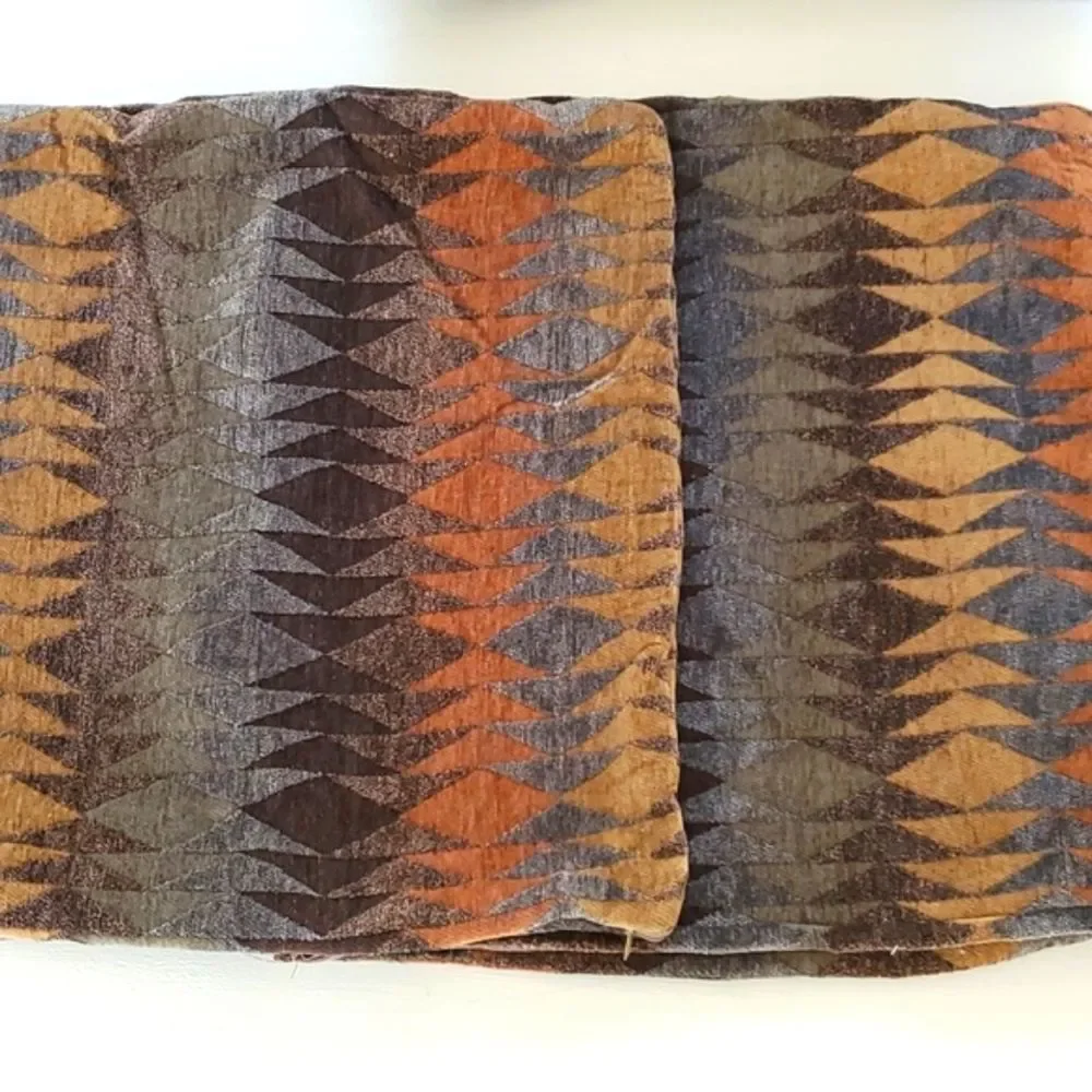 SET OF 3 CHENILLE GEOMETRIC PILLOW COVERS ZIPPER BROWN TAUPE ORANGE GOLD 20